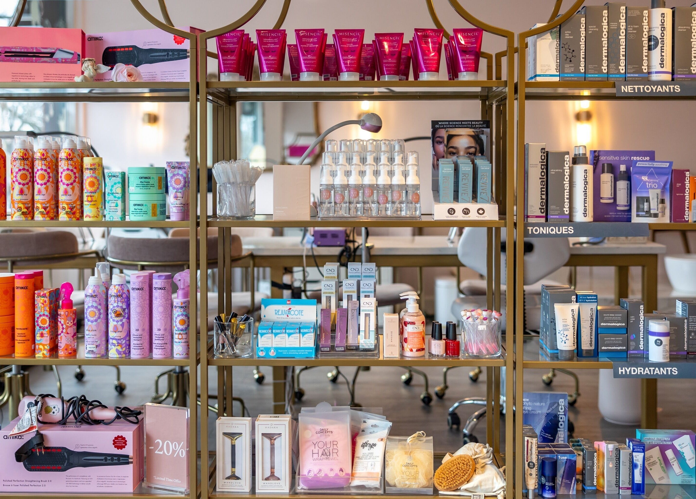 Beauty Marque's product display in Pointe-Claire, Québec, CA showcases vibrant beauty essentials.