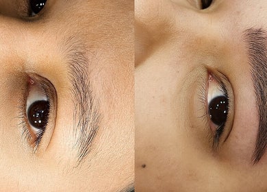 Antes e depois de design de sobrancelhas em Senz.vanessabelber, São Paulo, São Paulo, BR.