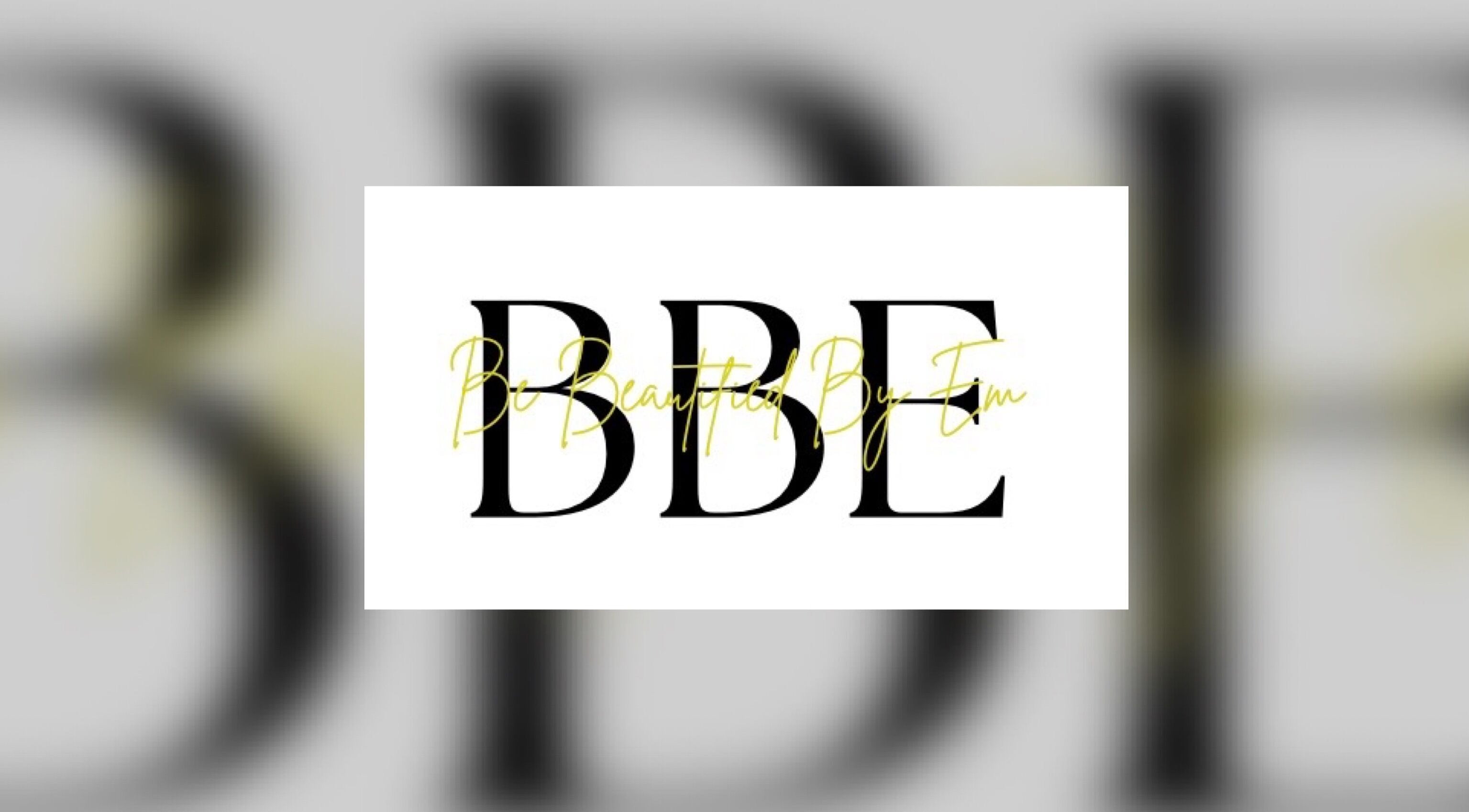 BeBeautifiedByEm logo in black and gold, Oistins, Christ Church, BB. Stylish branding for beauty services.
