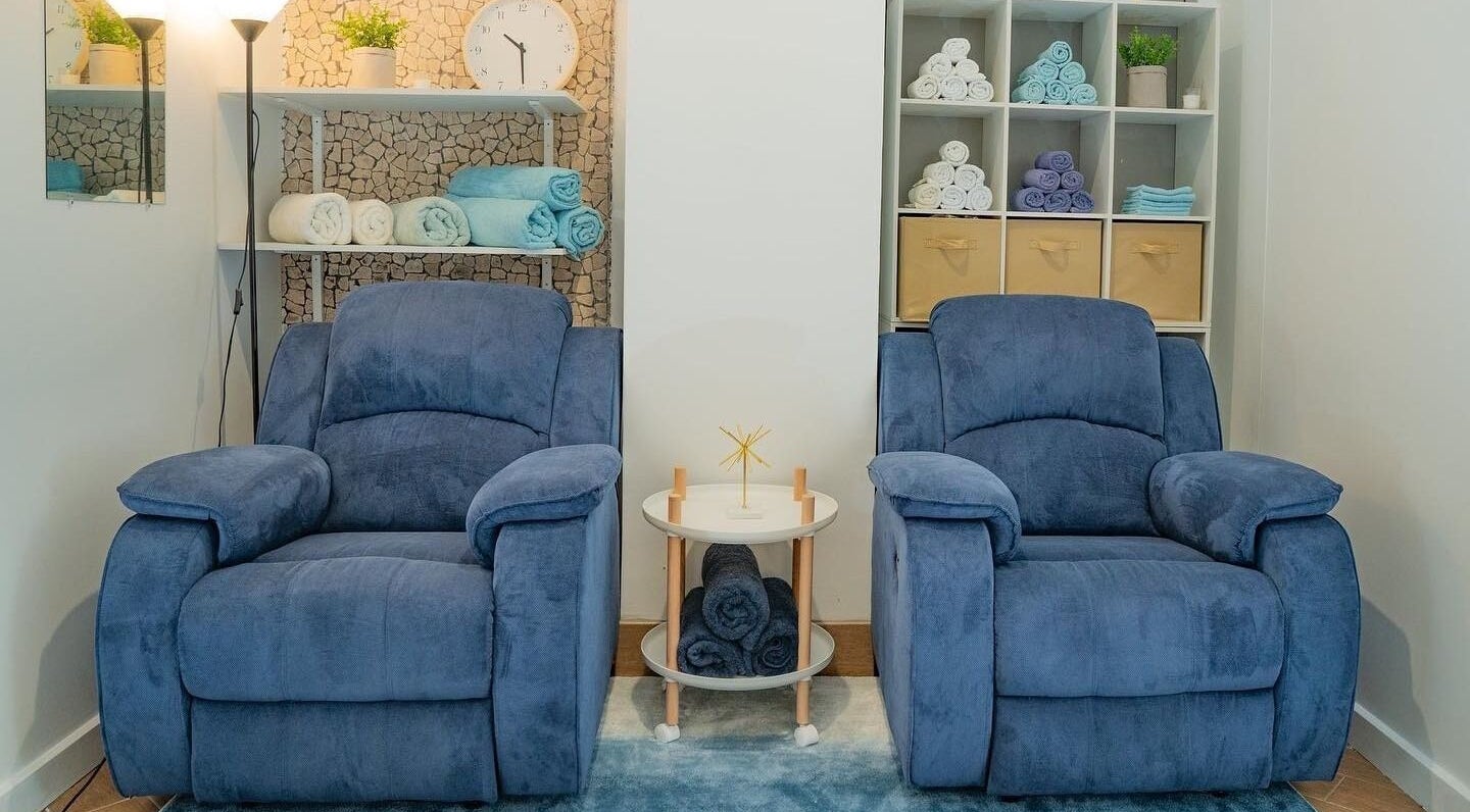 Cozy blue armchairs at Chilax, DARWIN CITY, Northern Territory, AU for ultimate relaxation.