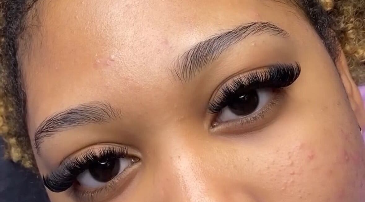 Close-up of eyelash extensions at KKTC BEAUTY SALOON, Randburg, Gauteng, ZA.