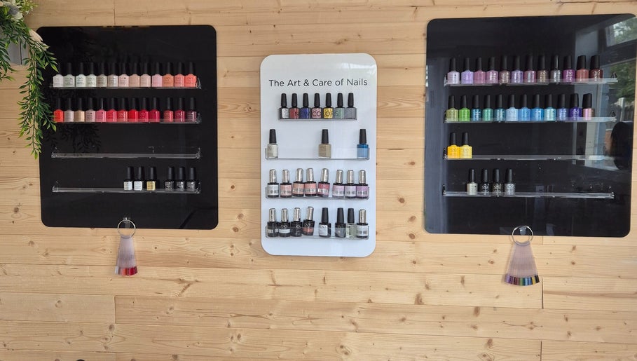 Colorful nail polish display at Fingers and Toes, Mexborough, England. Vibrant selection for nail art enthusiasts.