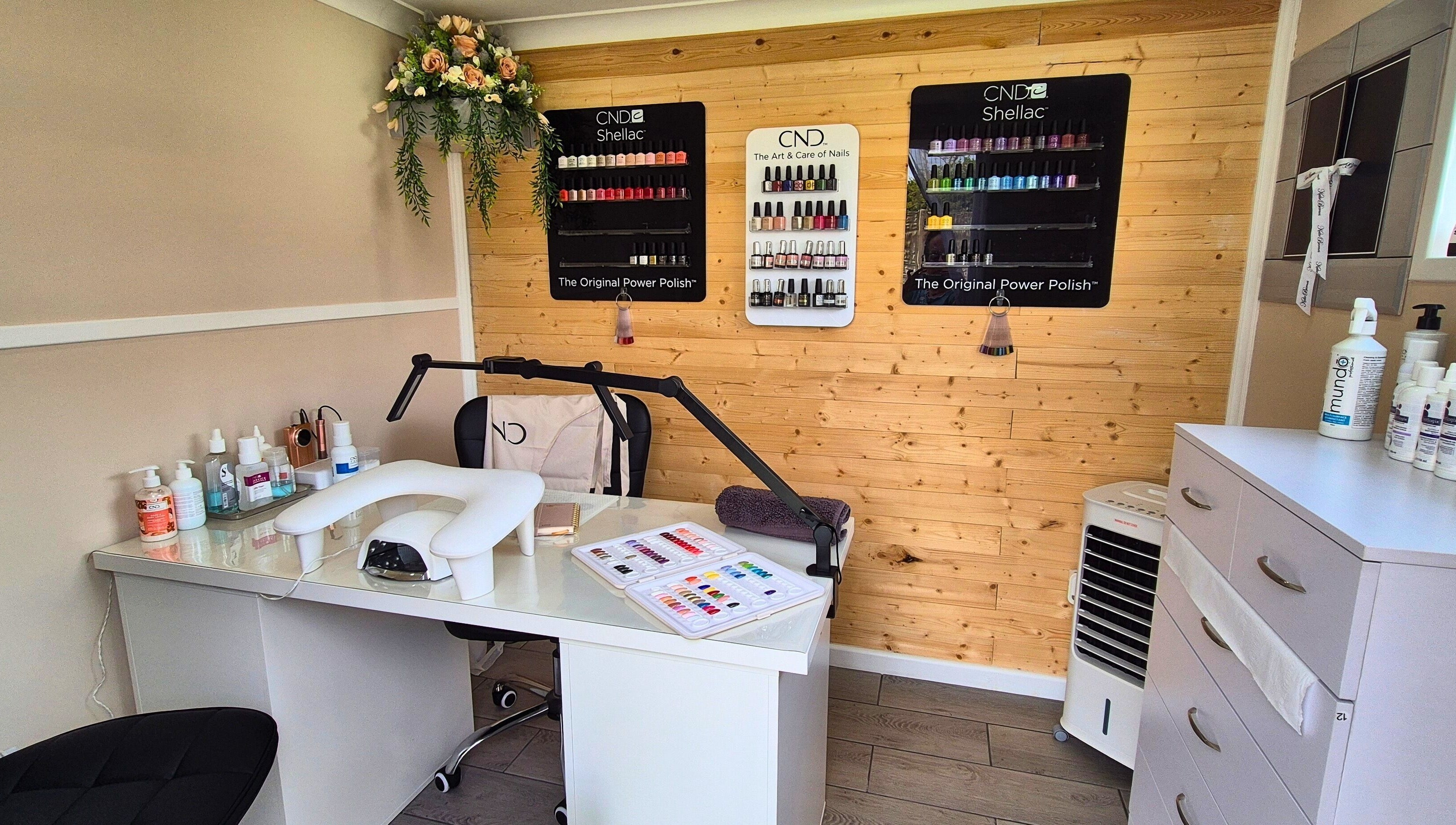 Cozy nail care station at Fingers and Toes in Mexborough, England, GB, featuring CND products and decor.