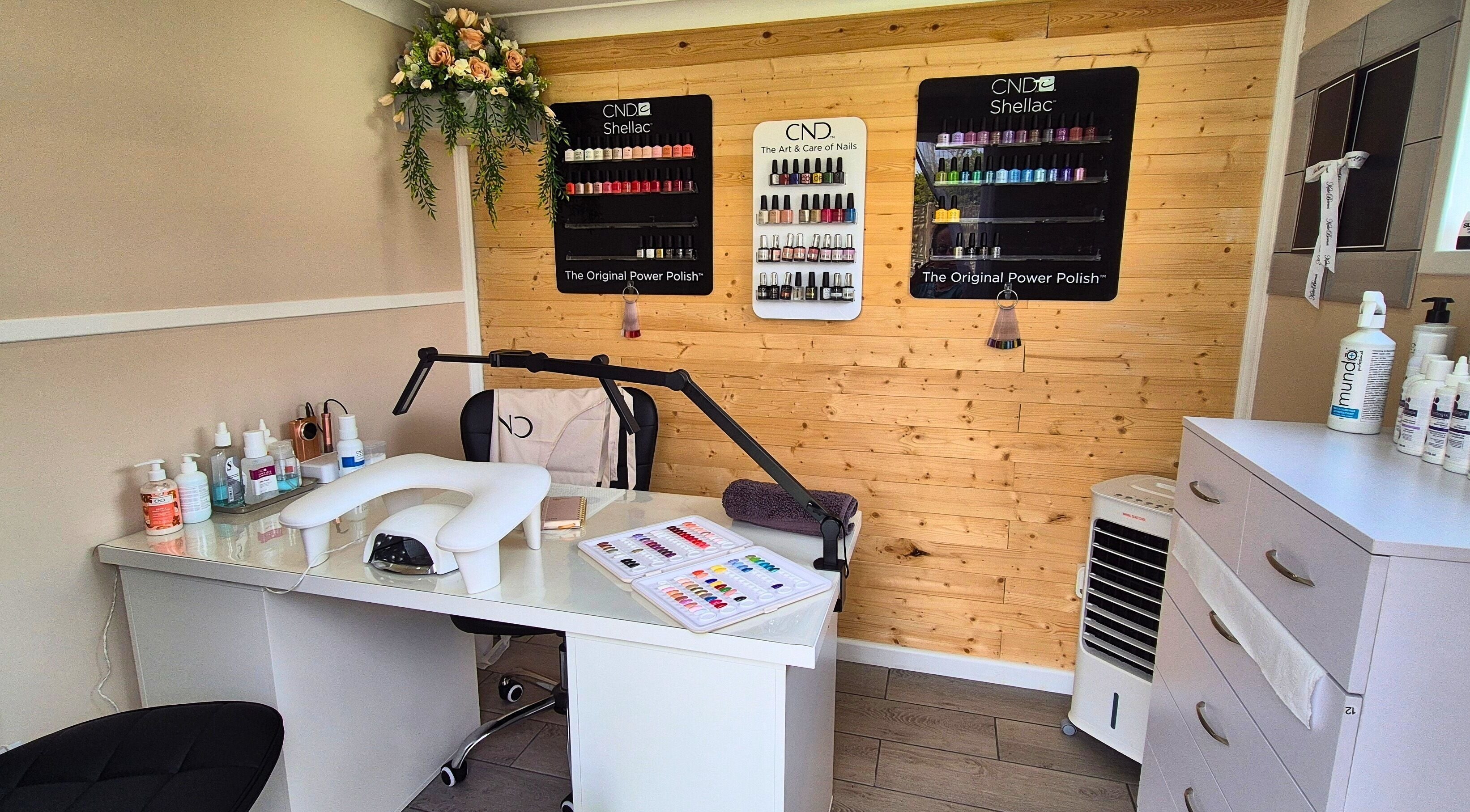 Cozy nail care station at Fingers and Toes in Mexborough, England, GB, featuring CND products and decor.