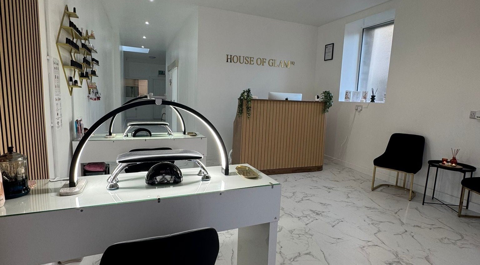 Interior of Cody's nail boutique, elegant nail tables, Portsmouth, England, GB.