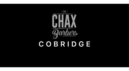Chax Barbers logo on Cobridge background, Waterloo Rd, Stoke-on-Trent, England, GB.