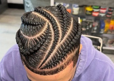 Intricate braid design at Chax Barbers | Waterloo Rd, Stoke-on-Trent, England, GB.