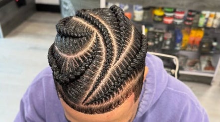 Intricate braid design at Chax Barbers | Waterloo Rd, Stoke-on-Trent, England, GB.