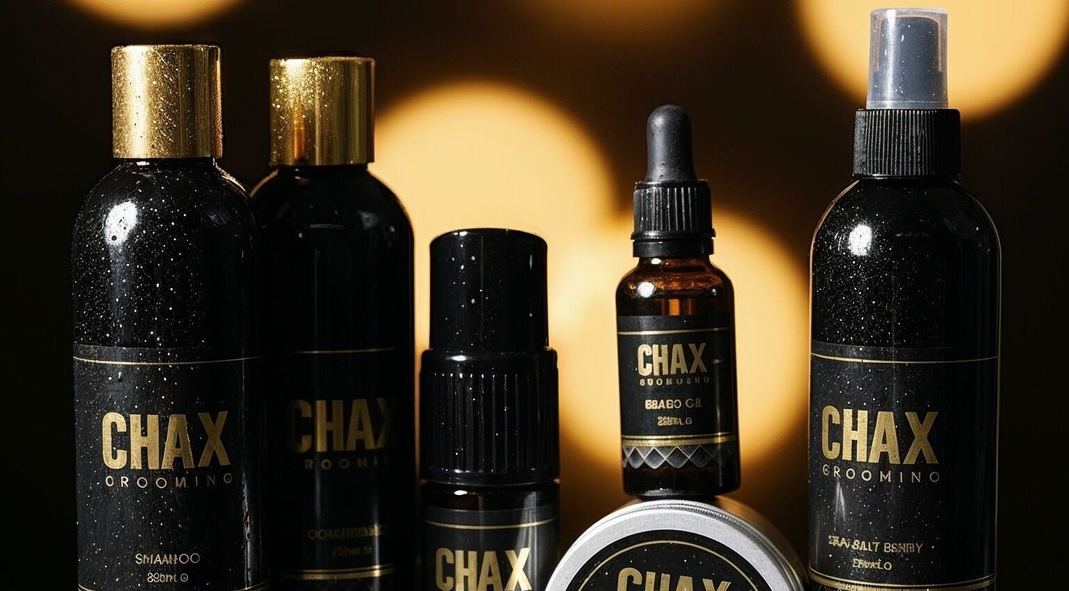 Chax Barbers Heathcote Road grooming products display in Stoke-on-Trent, England, GB with elegant packaging.