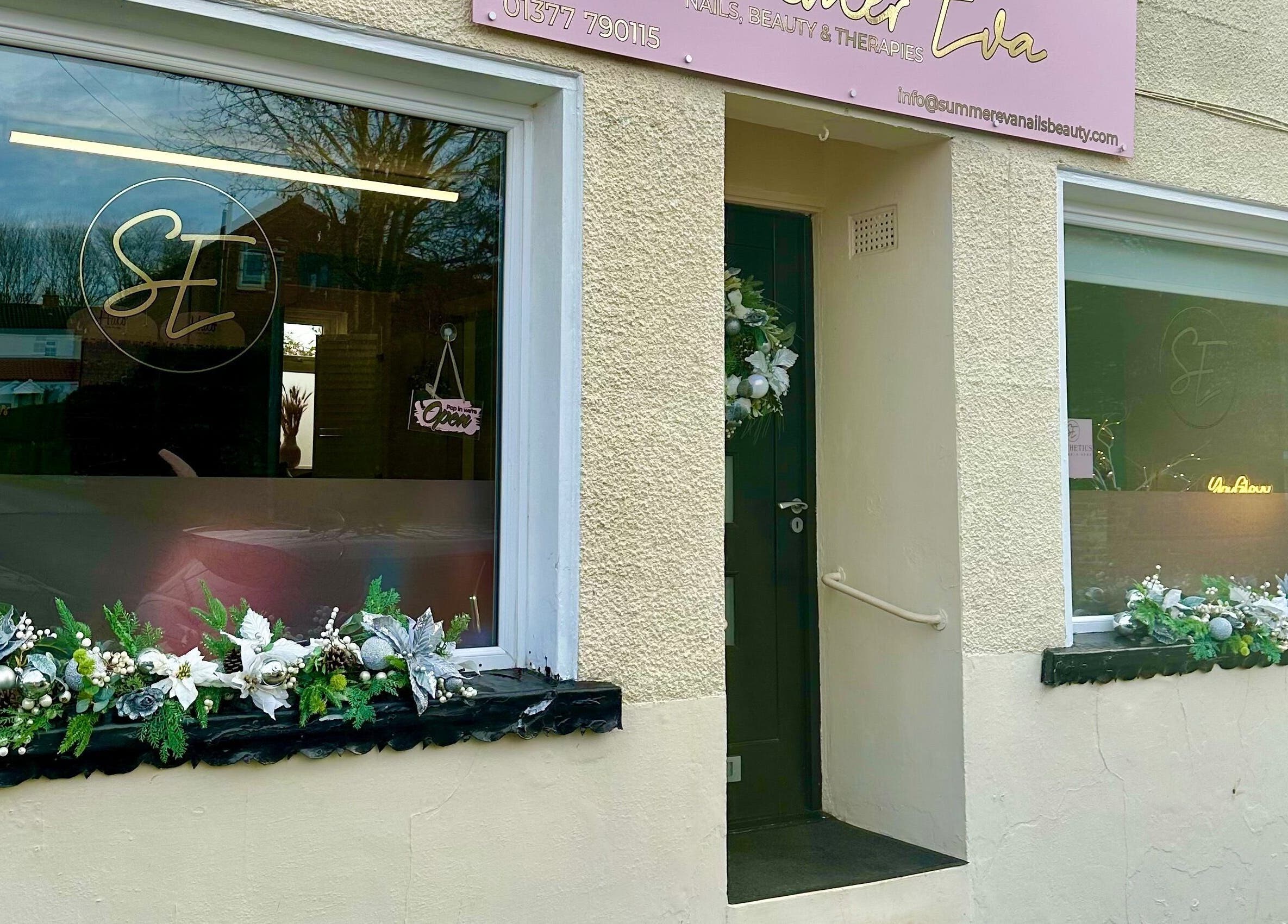 Front view of Summer Eva Nafferton decorated with floral accents at Nafferton, England, GB.