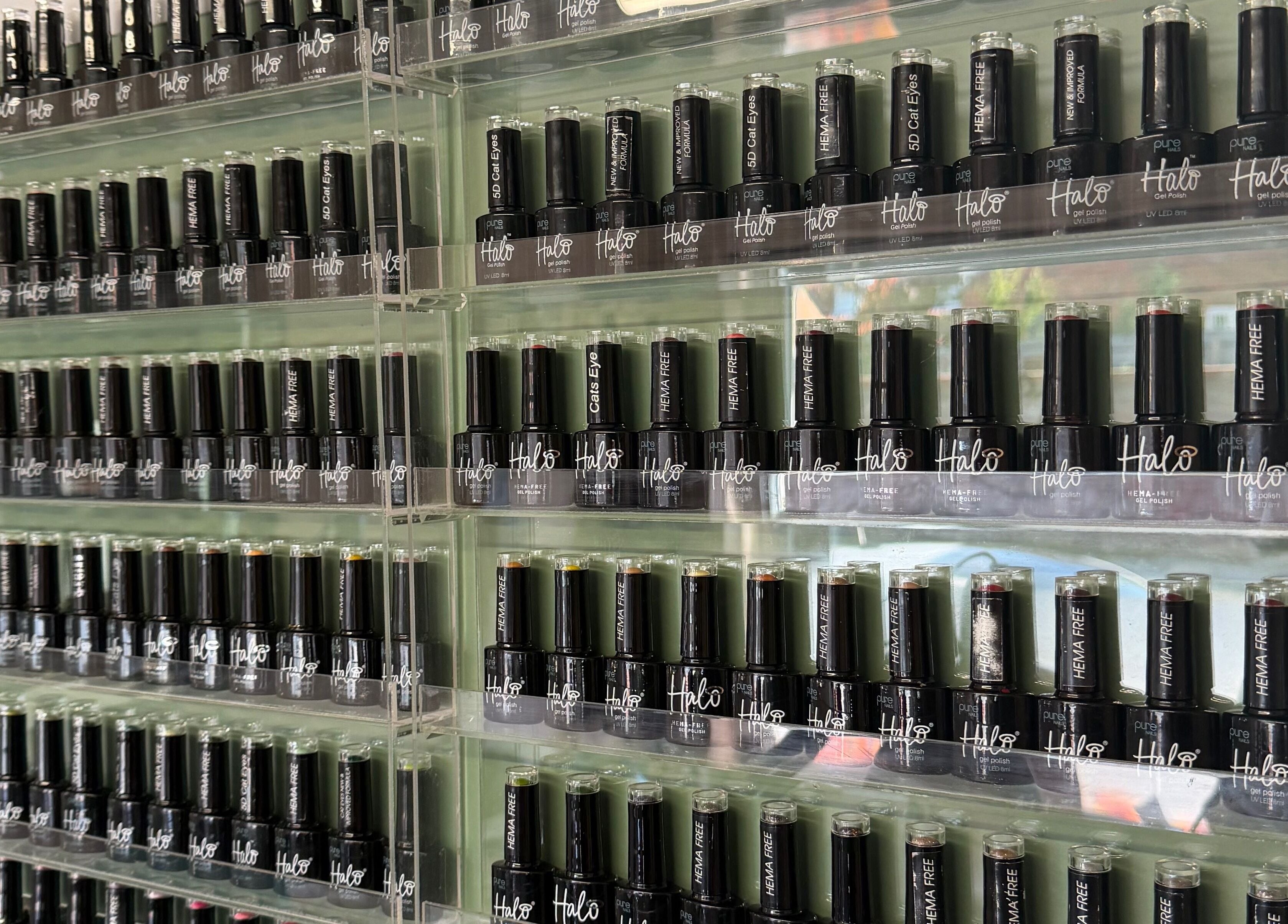 Colorful nail polish display at Summer Eva Nafferton, Nafferton, England, GB.