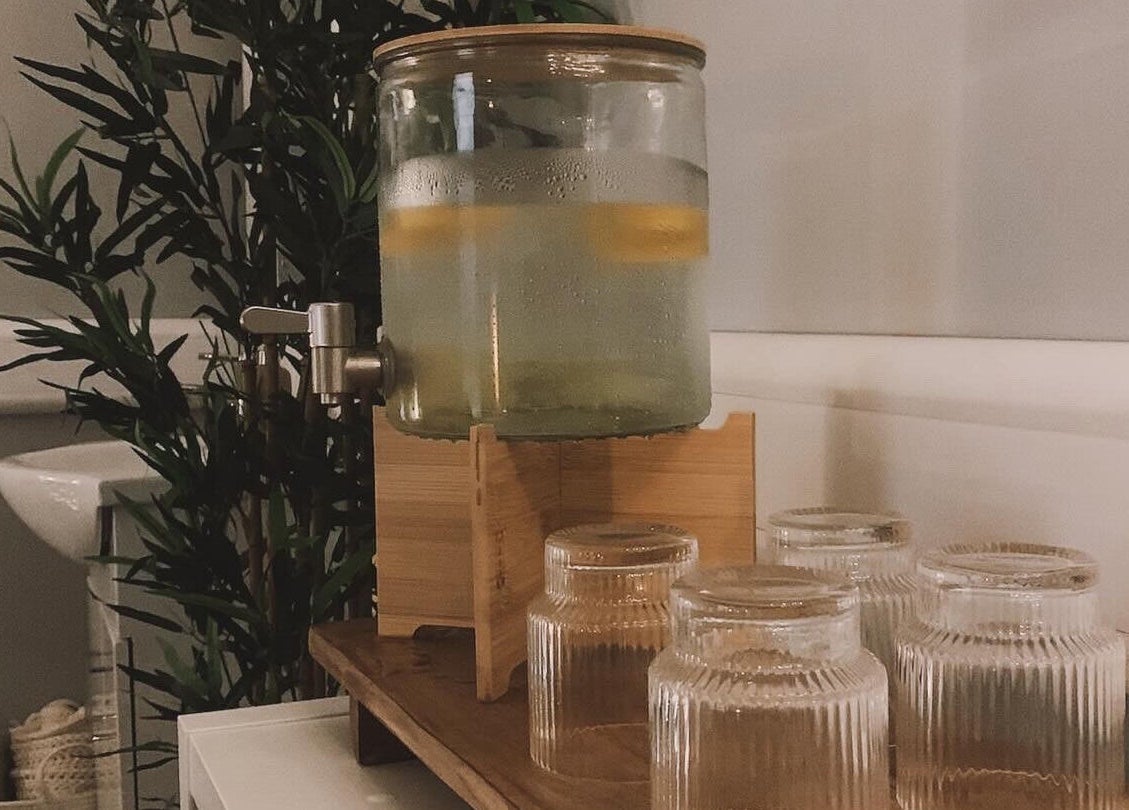 Refreshing lemon water setup at HB Holistic Massage, Belfast, Northern Ireland, GB, enhancing wellness.
