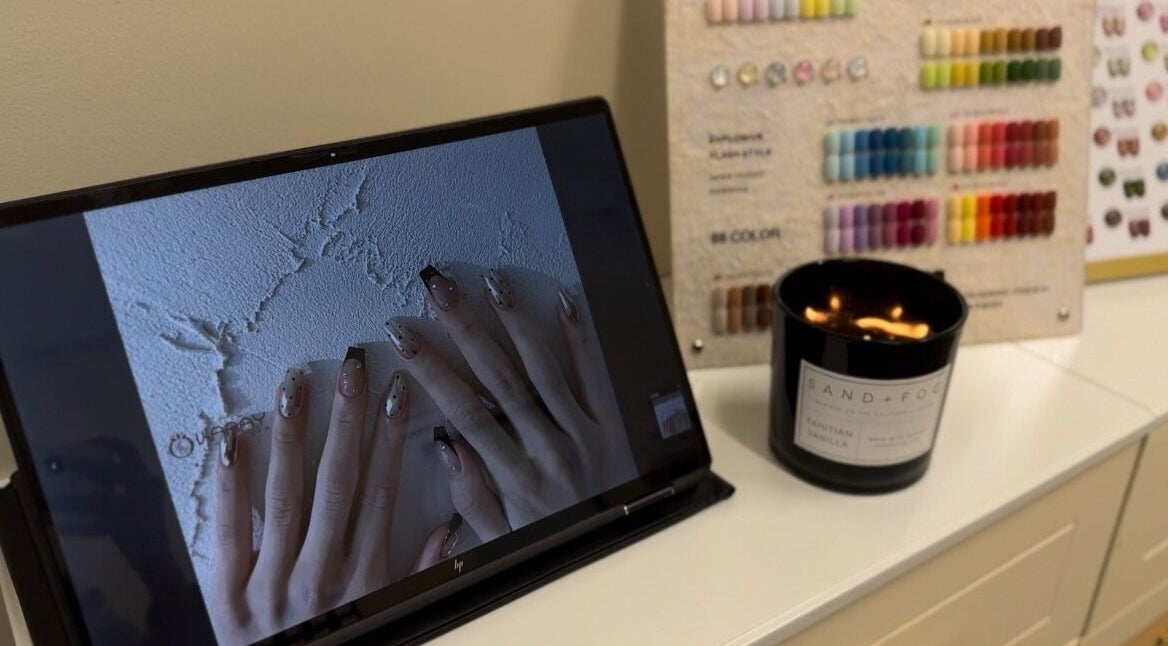 Elegant display of nail art video with candle at Okaaay Nail SPA, Chino Hills, California, US.