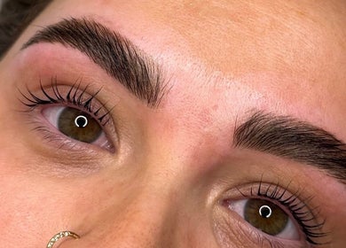 Close-up of expertly shaped eyebrows at GLOW By Mads in Abbots Langley, England, GB.