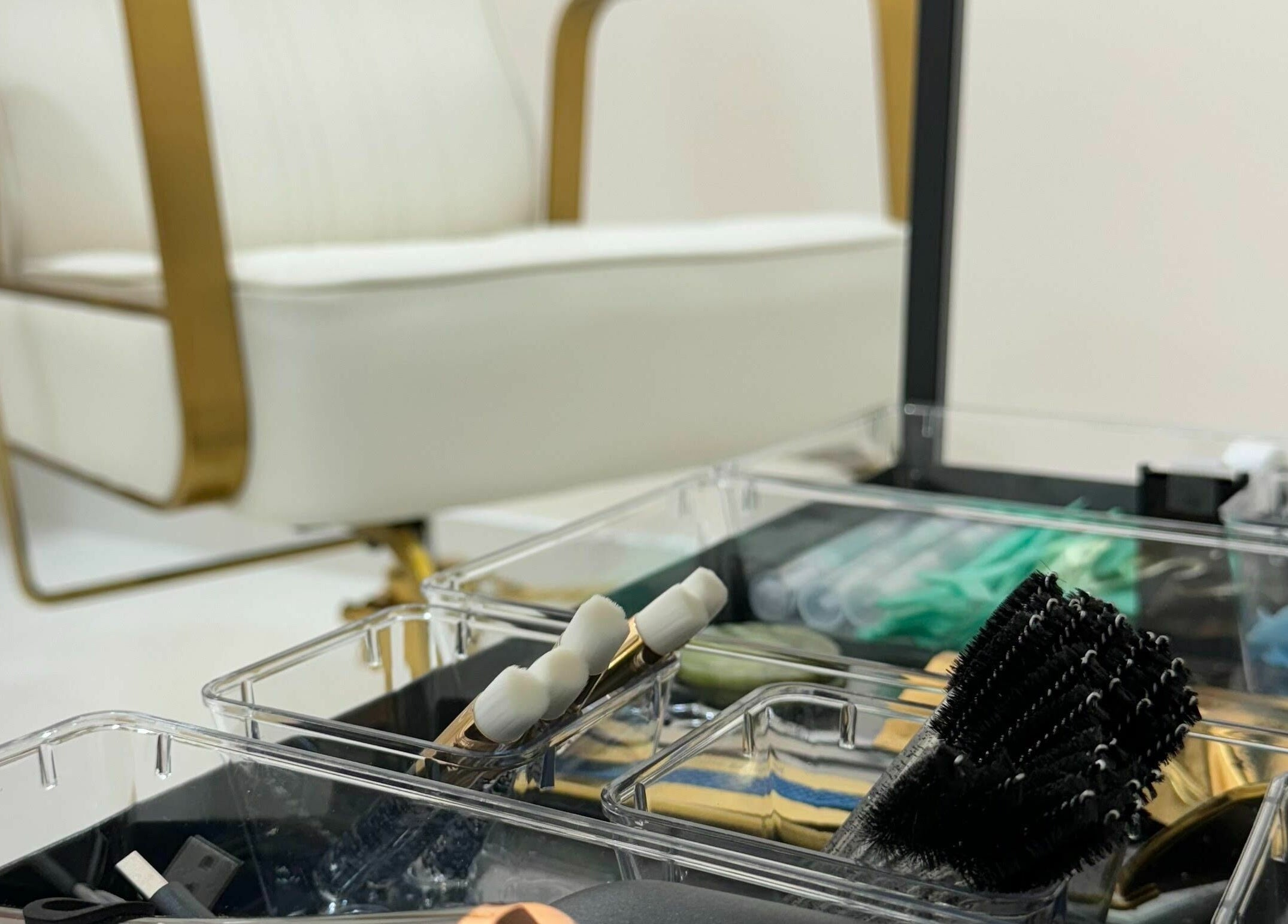 Professional beauty tools at Mau Beauty, London, England, GB, showcasing a luxurious salon setup.