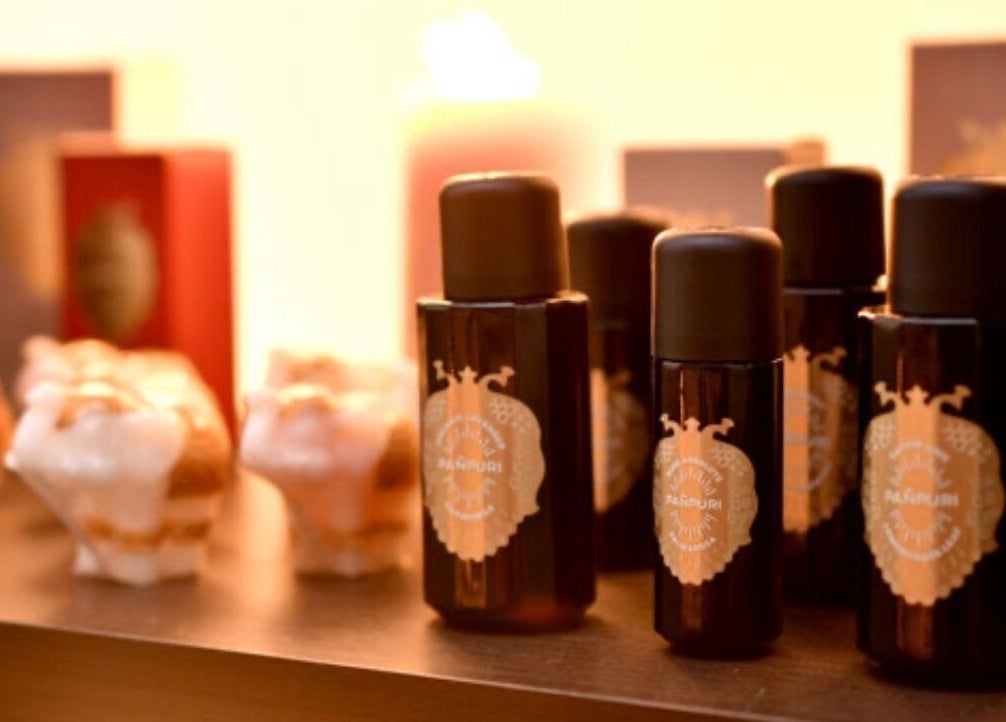 Aromatherapy oils at BaanMai Thai Massage and Spa, Tokyo, Minato-Ku, JP, creating a calming ambiance.