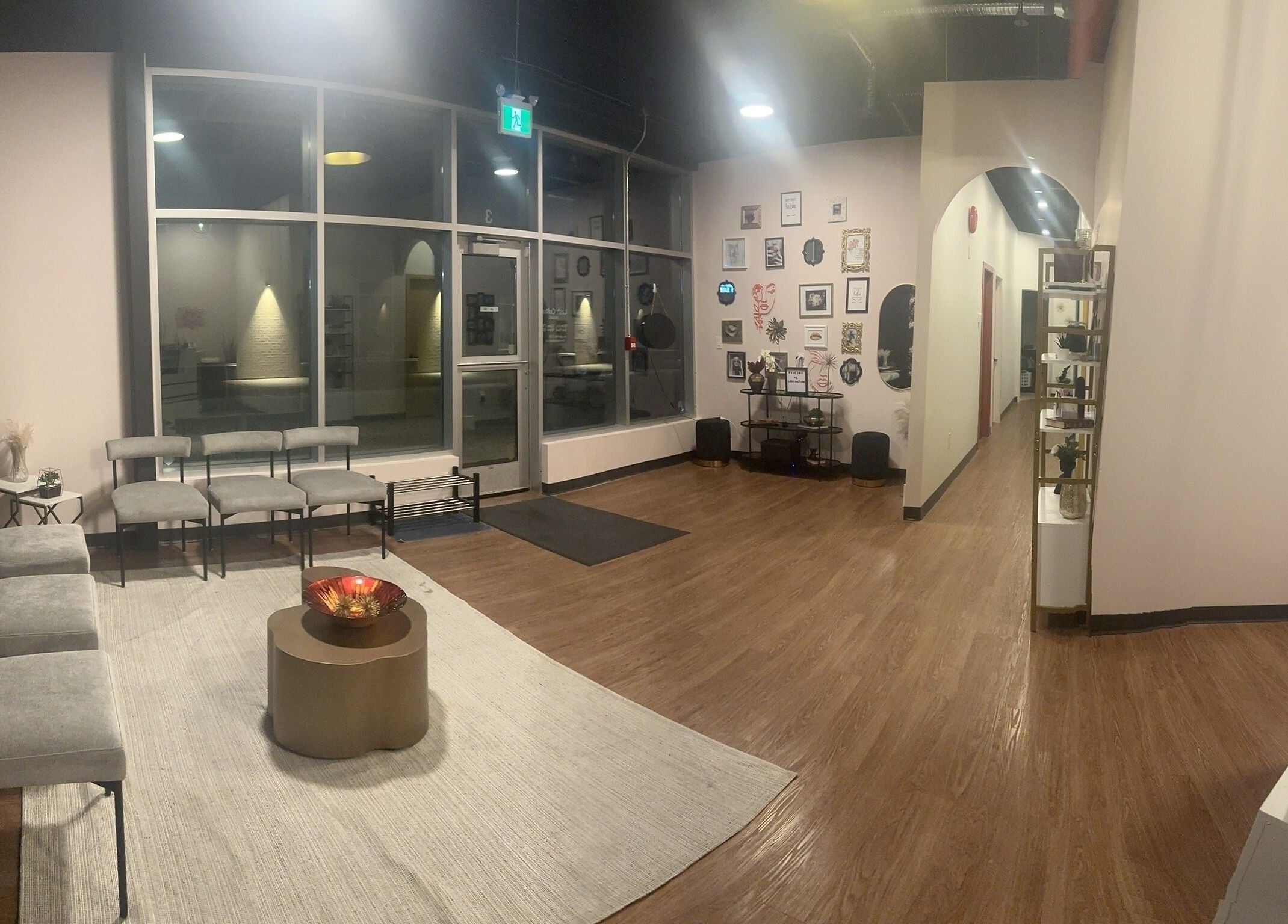 Spacious and elegant lobby of Lash Culture in Calgary, Alberta, CA with modern seating and wall art.