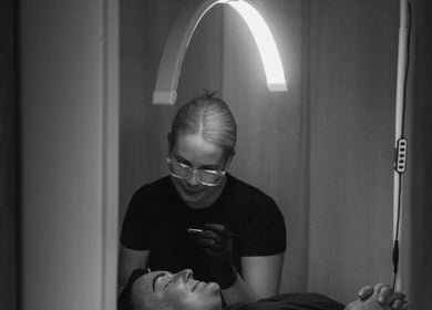 Aesthetician provides a beauty treatment at Nuè Atelier, Port Kennedy, Western Australia, AU.