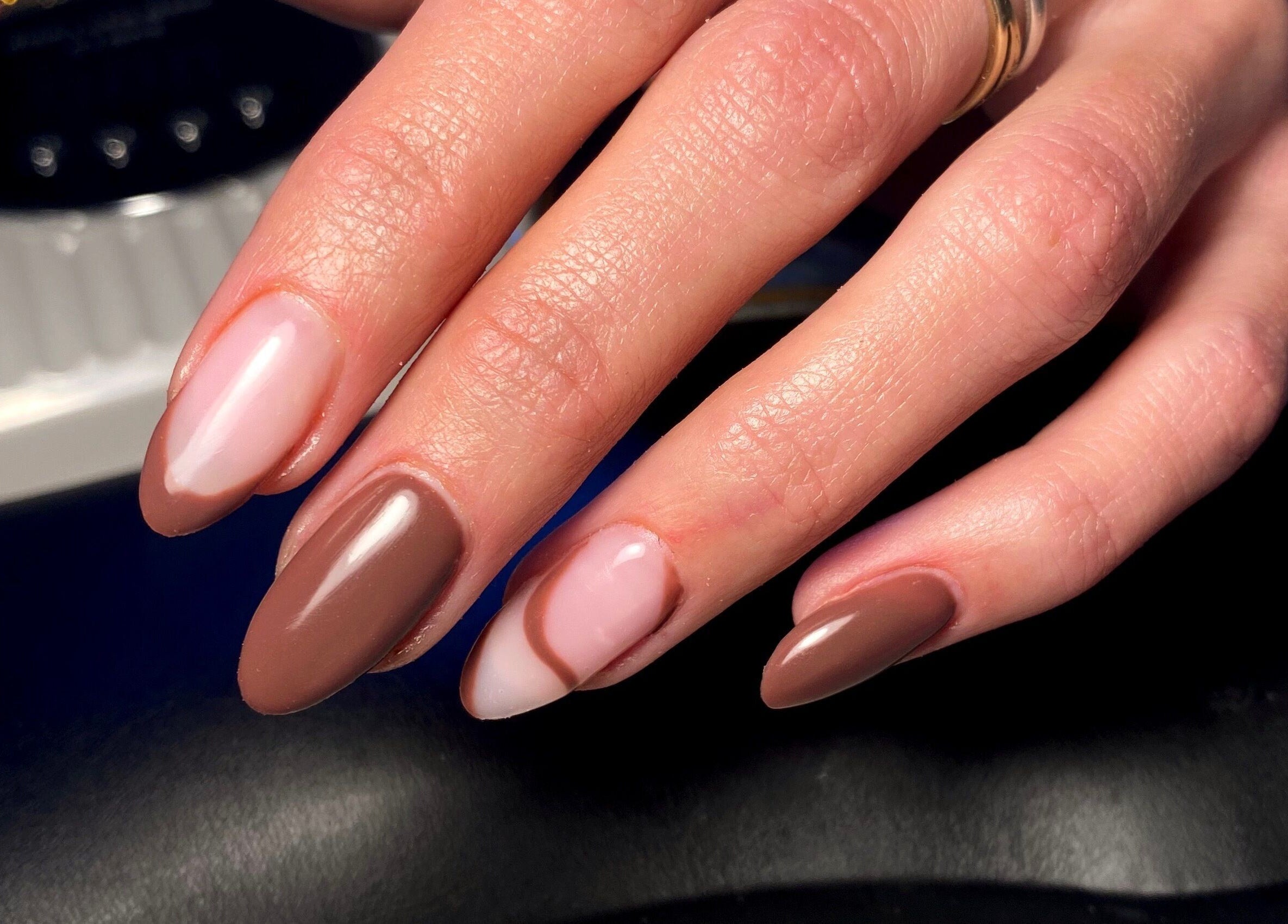Stylish nude and pink nails at Feather Aesthetics, Bloemfontein, Free State, ZA.