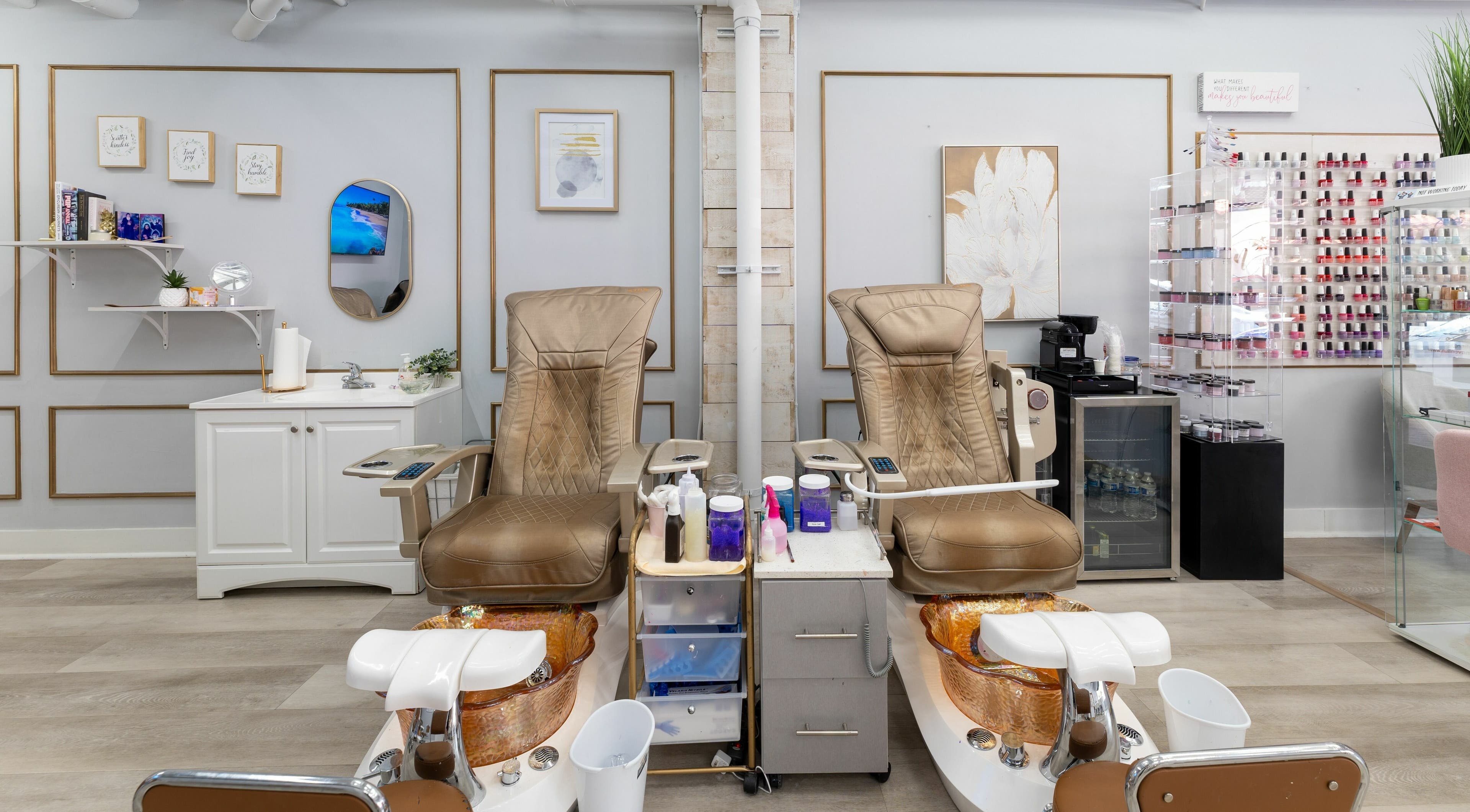 Luxurious pedicure chairs at Nail Nova Salon & Spa, Miami Lakes, Florida, US for ultimate relaxation.
