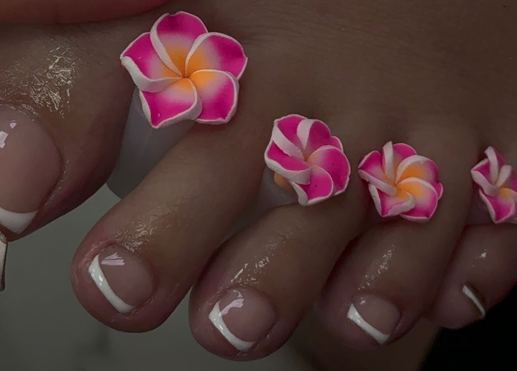 Elegant floral toe nail design at Glam Aura Studio, Leeds, England, GB.