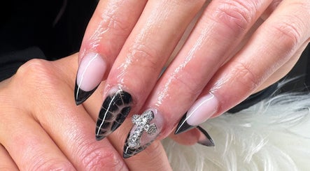 Glossy black and silver nail art at Beauty by Lily, Gosnells, Western Australia, AU.