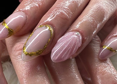 Exquisite gold accented nail art at Beauty by Lily in Gosnells, Western Australia, AU.