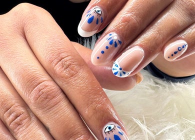 Intricate blue nail art by Beauty by Lily in Gosnells, Western Australia, AU.