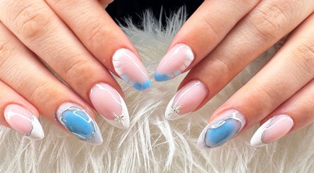 Beautiful nail art with blue and white accents at Beauty by Lily, Gosnells, Western Australia, AU.