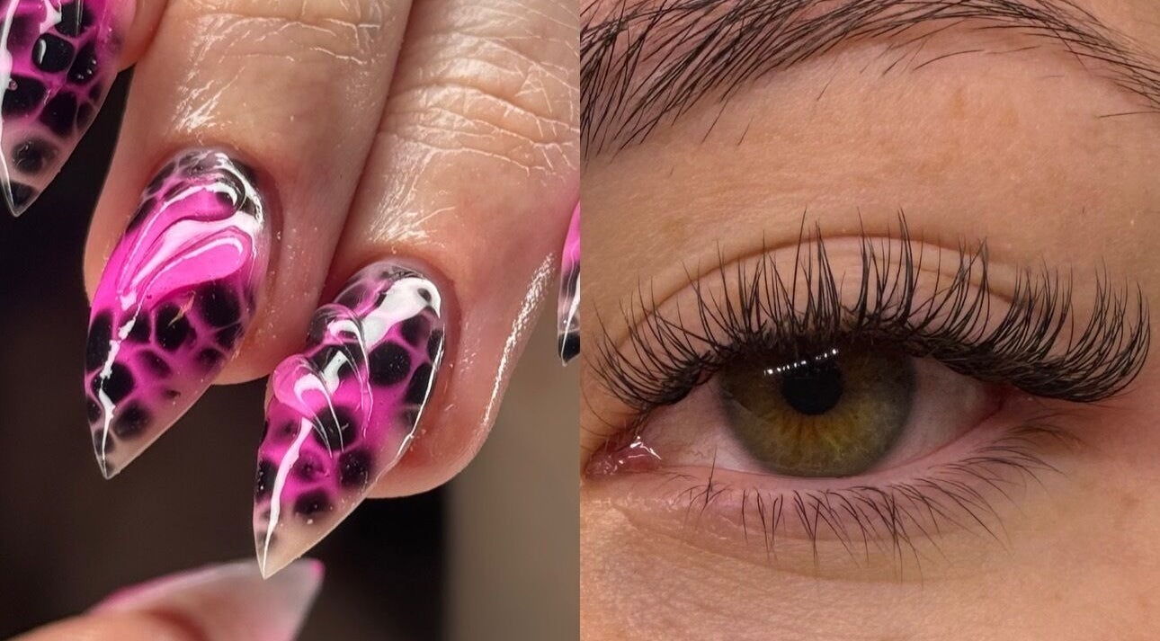 Neon pink nails and lush eyelashes at Beauty by Lily, Gosnells, Western Australia, AU.