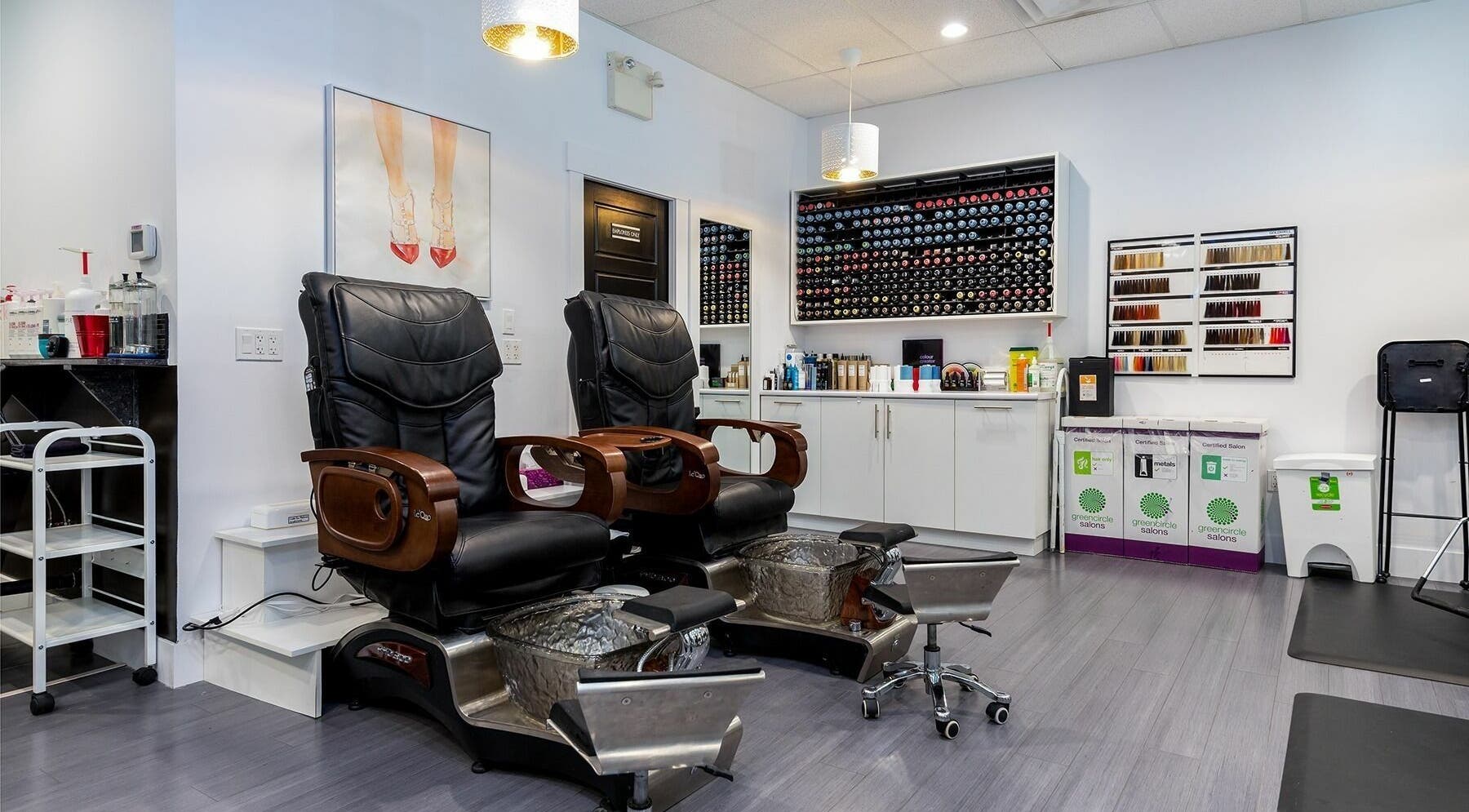 Luxury pedicure chairs at Le Salon Dieppe, Dieppe, New Brunswick, CA, offer a relaxing beauty experience.