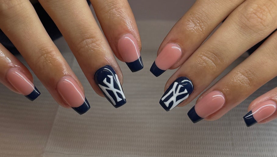 Elegant blue and pink nail art at BIAB BY FREYA, Nuneaton, England, GB.