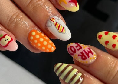 Colorful nail designs at BIAB BY FREYA in Nuneaton, England, GB, showcasing unique artistic styles.