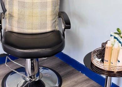 Comfortable styling chair and products at K G Beauty - Located within Enliven, Edinburgh, Scotland, GB.