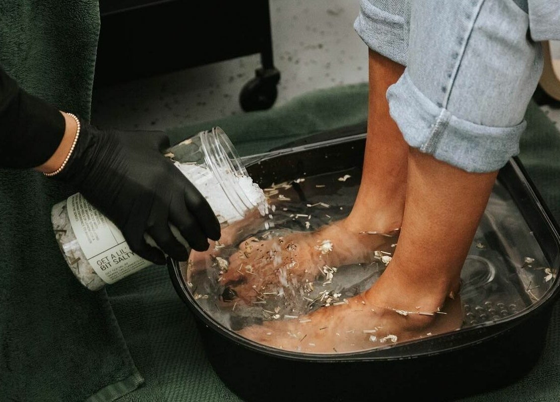 Relaxing foot soak with salts at BEAUTICO, Melbourne, Victoria, AU. Pamper your feet and unwind.