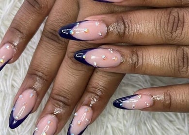 Exquisite nail art with gems at Fabulaze Beauty Studio, Cape Town, Western Cape, ZA.