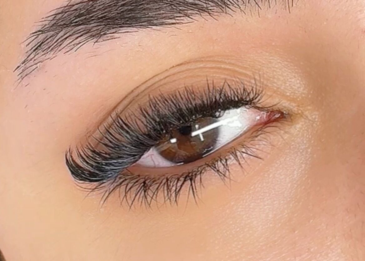 Close-up of stunning eyelash extensions at Lash and Spa ByNeda, Vienna, VA, US, highlighting expert craftsmanship.