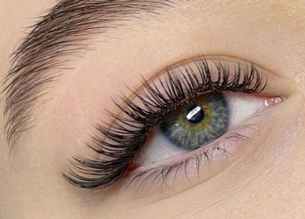 Close-up of elegant eyelash extensions at Lash and Spa ByNeda, Vienna, VA, US to enhance natural beauty.