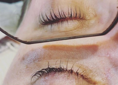 Close-up of expertly styled eyelashes at Serendipity Beauty, Douglas, GB.