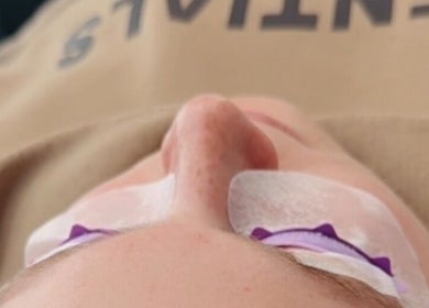 Relaxing eye treatment at Serendipity Beauty, Douglas, GB, featuring soothing under-eye pads.