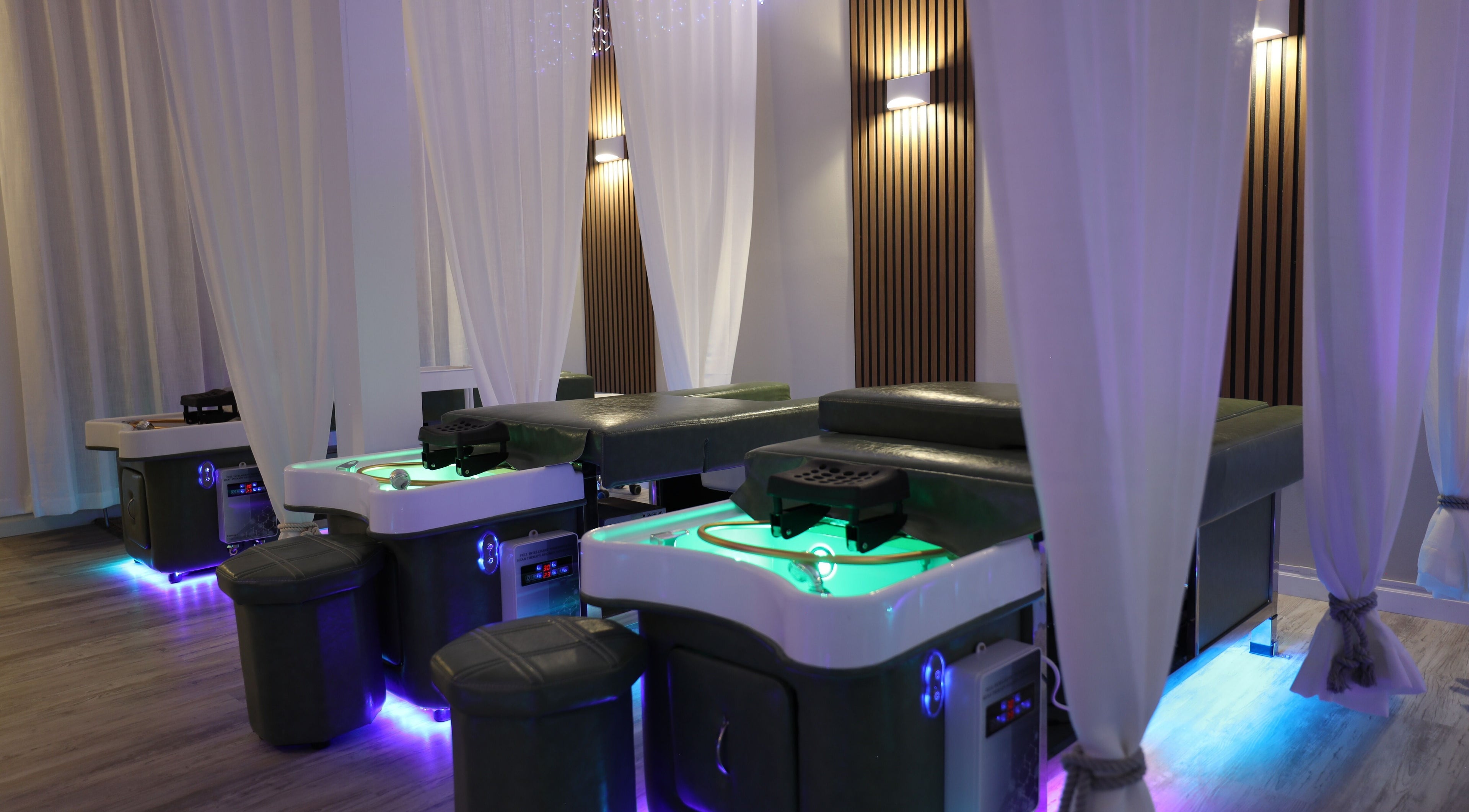 Luxury spa chairs at Above the Shoulders Below the Knees SPA, Marietta, Georgia, US.