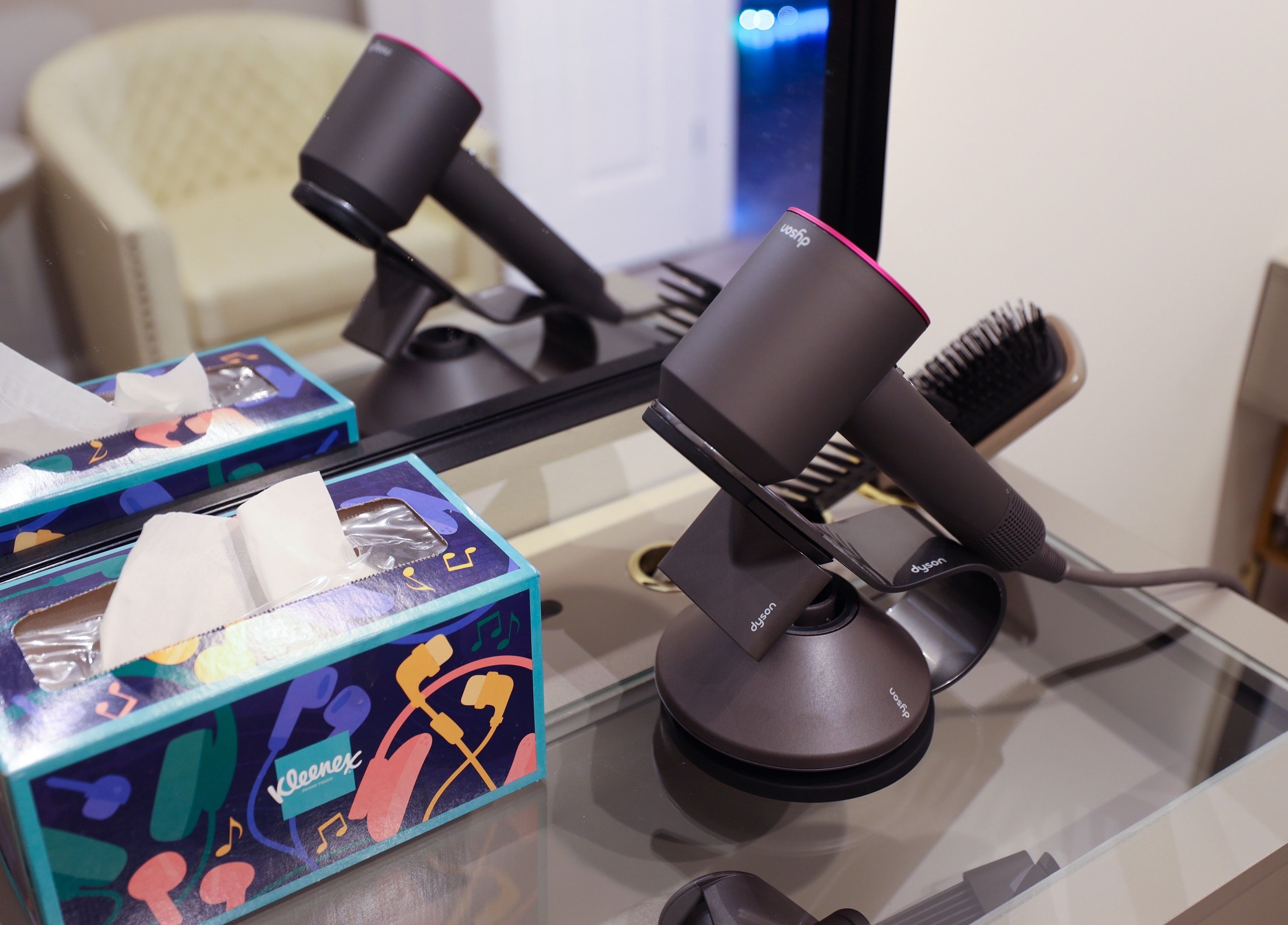 Modern hair styling tools on display at Above the Shoulders Below the Knees SPA, Marietta, Georgia, US.