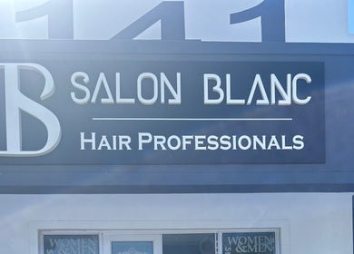 Front signage of Salon Blanc, Cape Town, Western Cape, ZA, showcasing its professional branding.