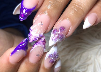 Elegant floral-accented nails at Studio Lady Garnet, Port of Spain, Port of Spain Corporation, TT.