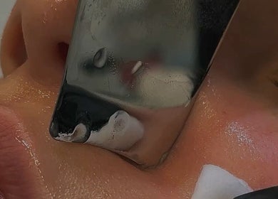 Close-up of dermaplaning treatment at Enhance Taunton, Taunton, England, GB, with smooth skin result.
