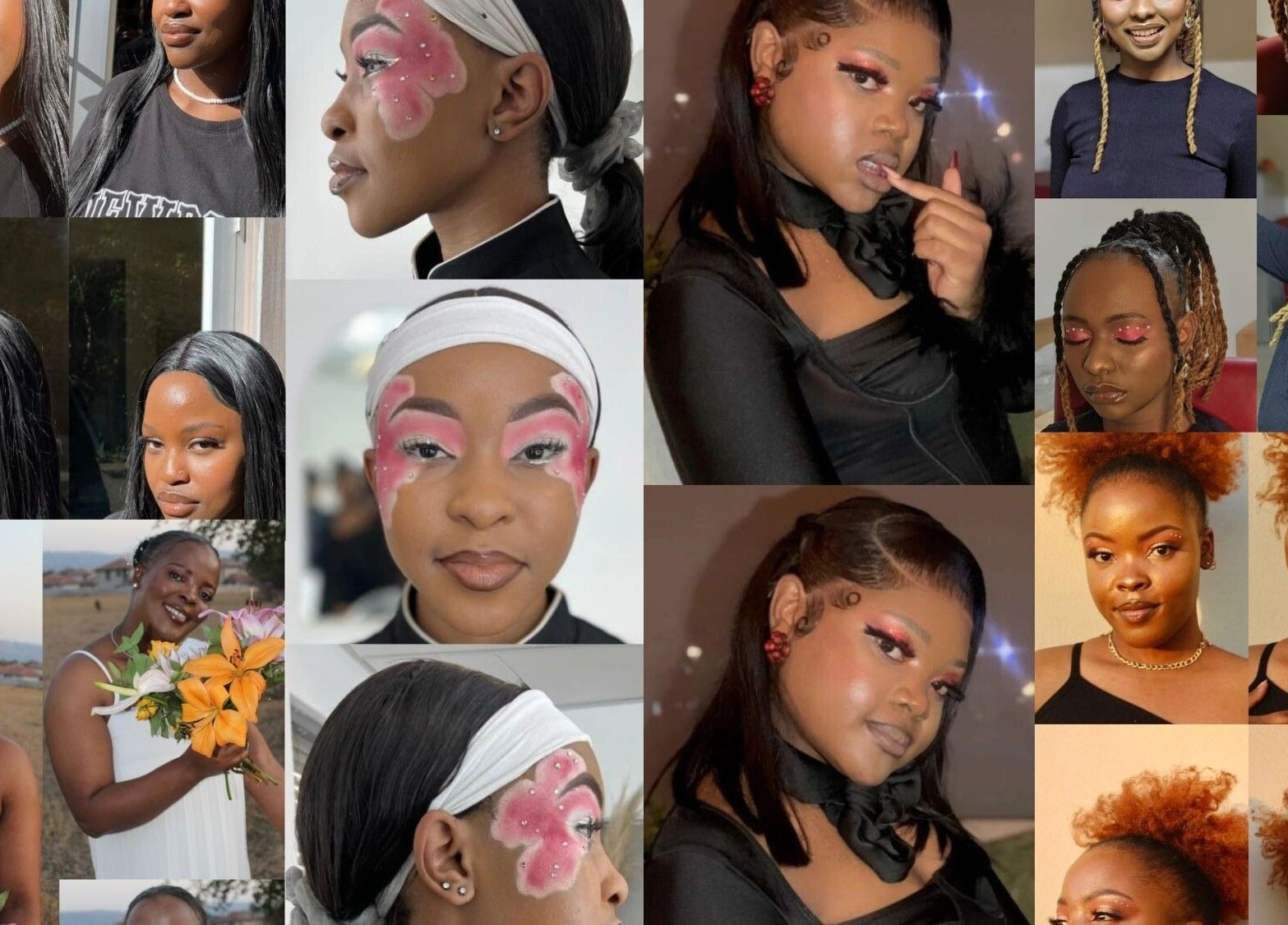 Collage of diverse beauty looks at Lana Takes Care, Pretoria, Gauteng, ZA showcasing radiant faces.