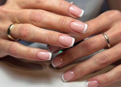 French manicure at NatTal Beauty in Worcester, England, GB showcasing elegant nail art.