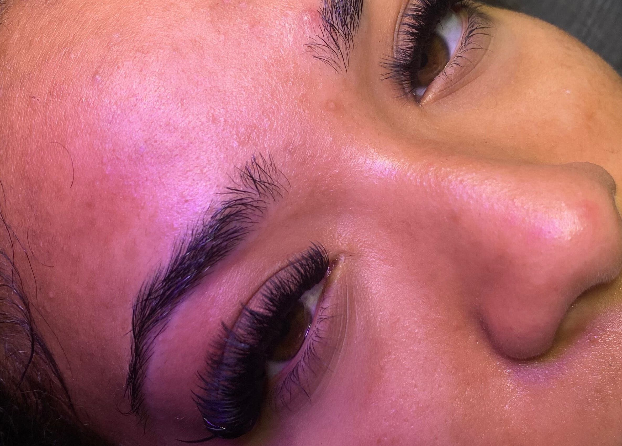 Close-up of eyelash extensions at Blinked Boutique, London, England, GB.