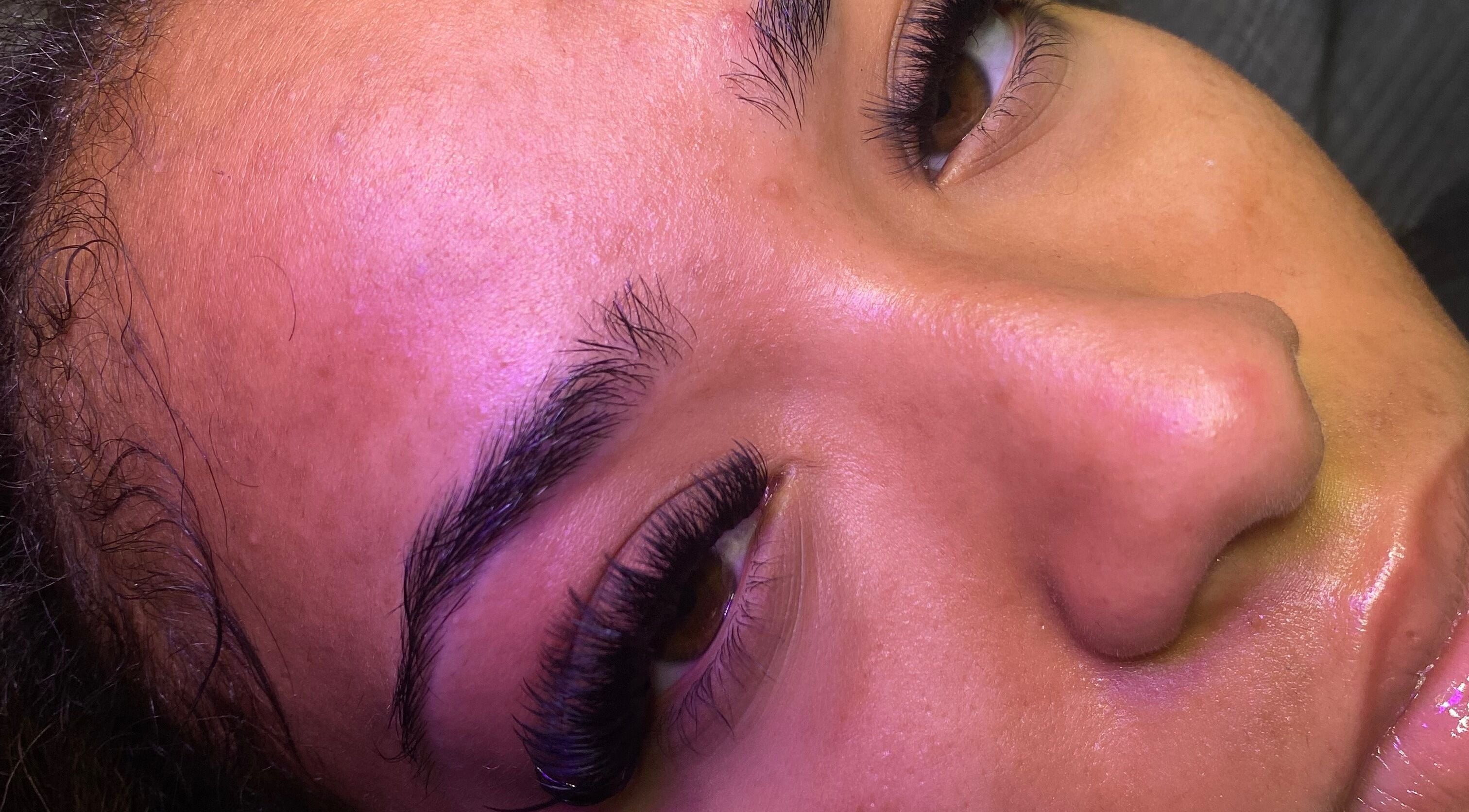 Close-up of eyelash extensions at Blinked Boutique, London, England, GB.