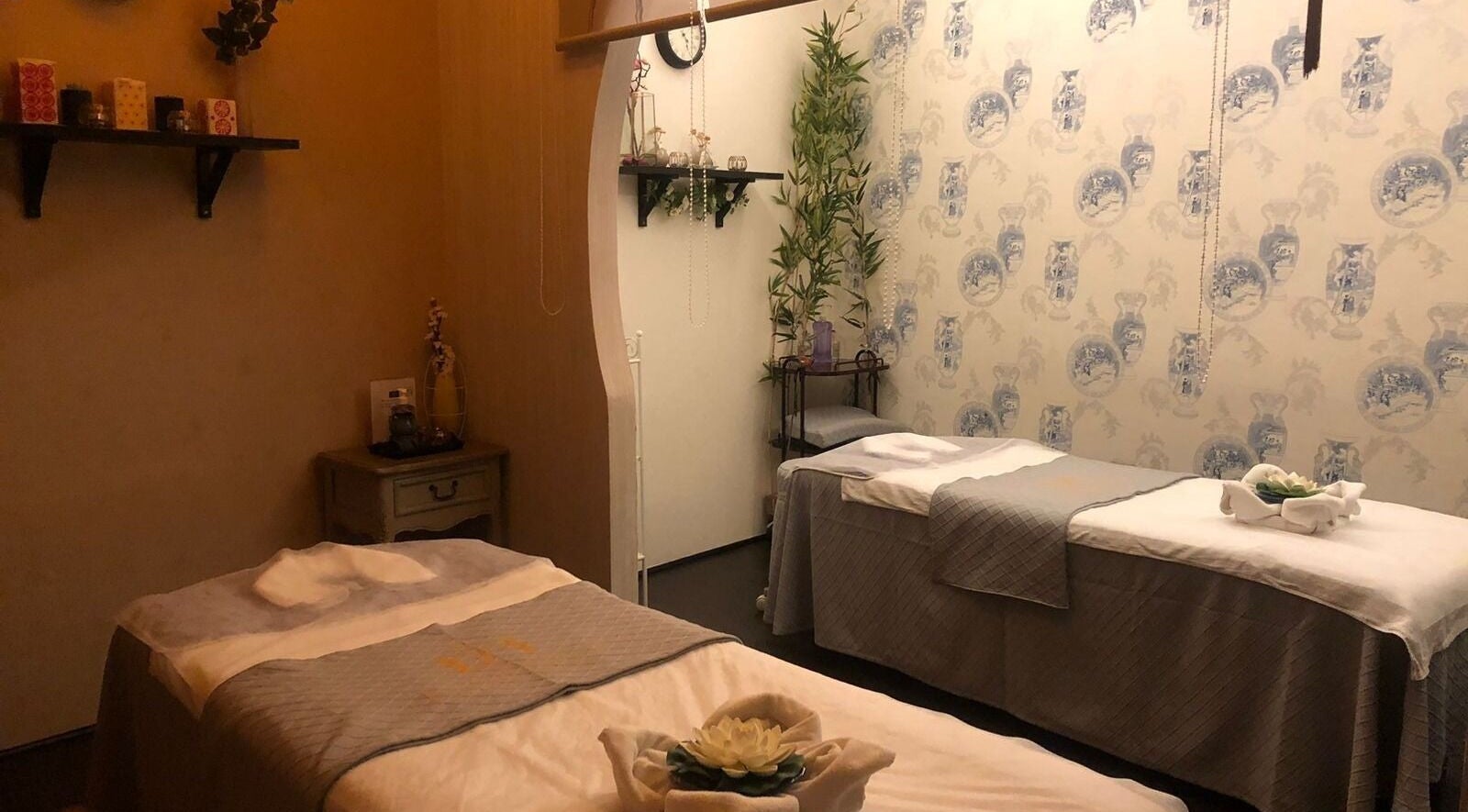 Calming interior of Essence Healing Spa Golf Estate, Dubai, Dubai, AE, featuring massage beds and serene decor.